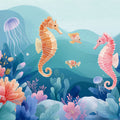 Whimsical Seahorse Garden Mural Wallpaper — Soft Pastel Marine Scene Mural Wallpaper - room preview 04