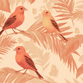 Classic Tropical Birds Mural Wallpaper Warm Coral & Green Print Mural Wallpaper - room preview 04