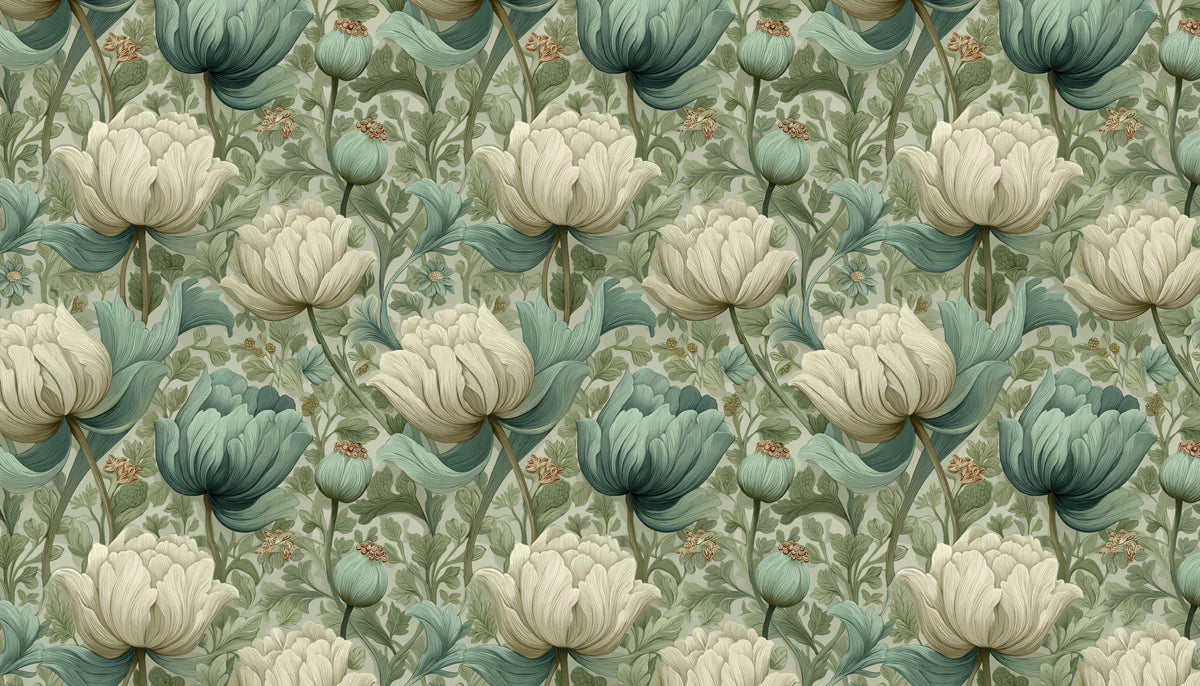 Vintage Floral Mural Wallpaper — Botanical Garden Pattern Mural Wallpaper - room preview 04