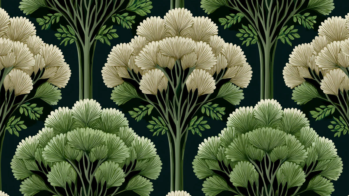 Art Deco Forest Mural Wallpaper — Stylized Botanical Fan Motif Mural Wallpaper - room preview 04