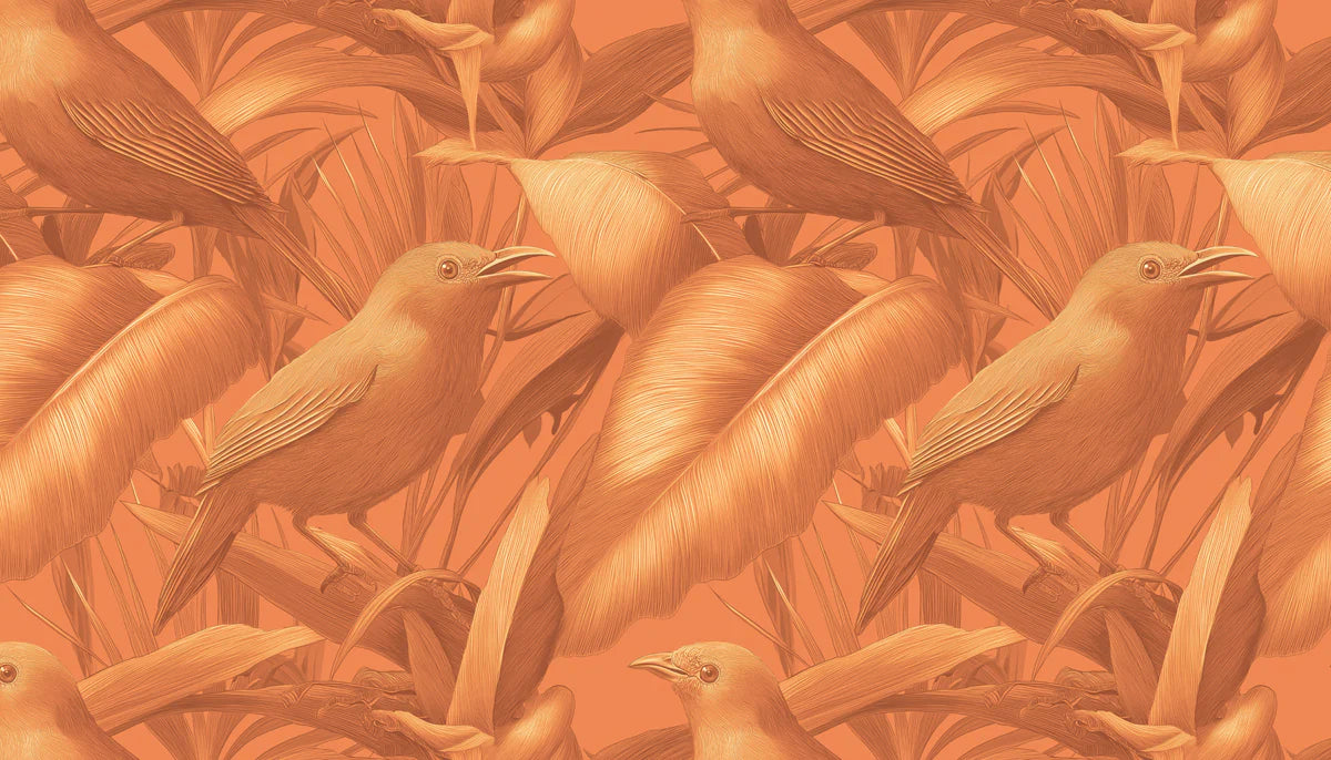 Monochrome Tropical Bird Mural Wallpaper in Burnt Orange Mural Wallpaper - room preview 04