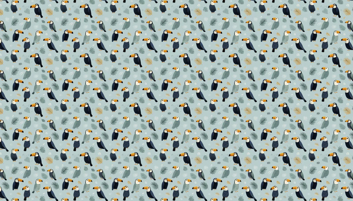 Tropical Toucan Mural Wallpaper —Whimsical Avian Pattern Mural Wallpaper - room preview 04
