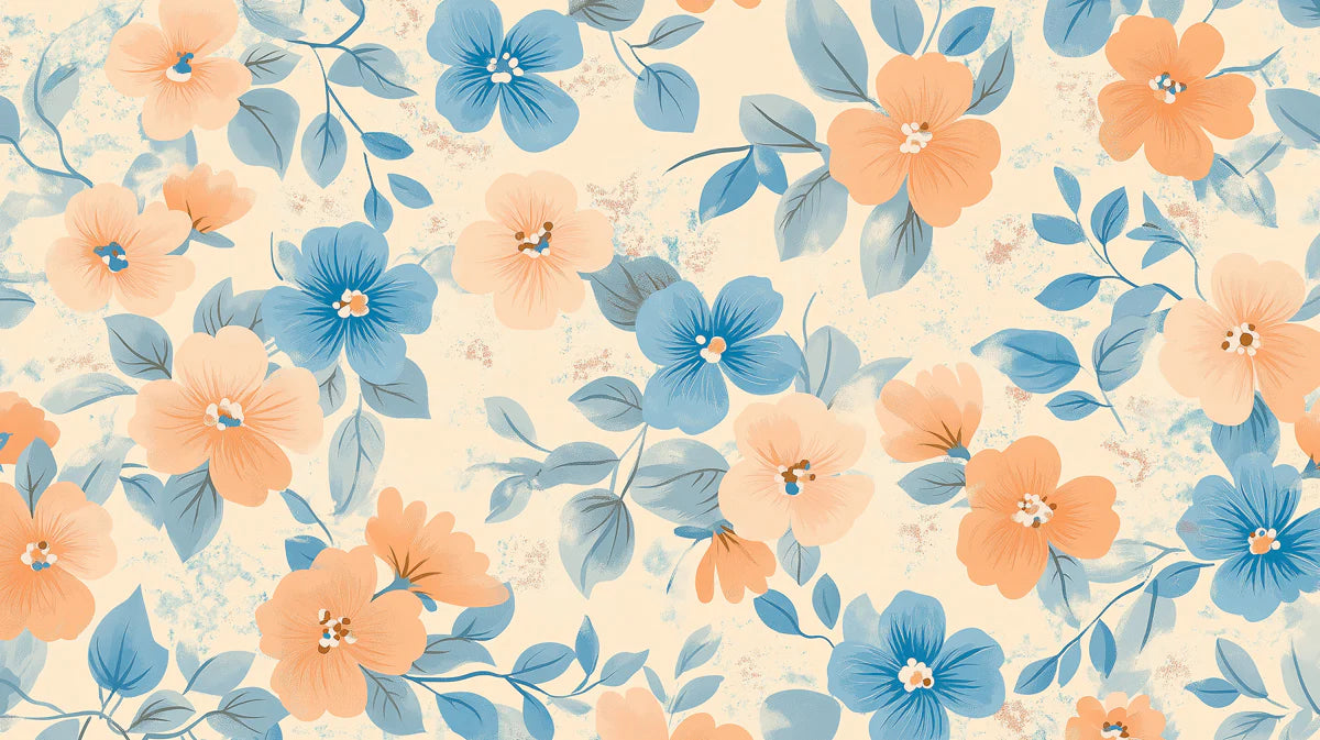 Peach and Blue Floral Mural Wallpaper — Soft Painterly Bloom Mural Wallpaper - room preview 04