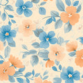 Peach and Blue Floral Mural Wallpaper — Soft Painterly Bloom Mural Wallpaper - room preview 04