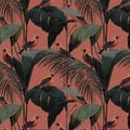 Tropical Bird and Palm Frond Mural Wallpaper — Terracotta Print Mural Wallpaper - room preview 04