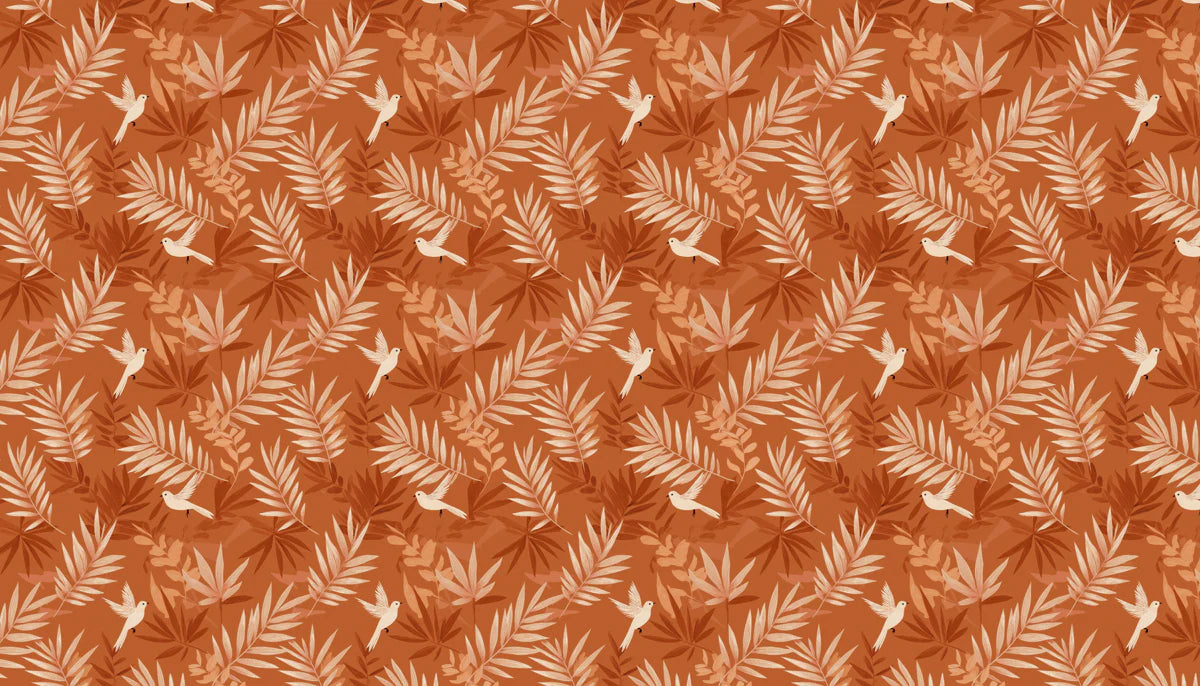 Small-Scale Tropical Bird Mural Wallpaper — Warm Terracotta Print Mural Wallpaper - room preview 04