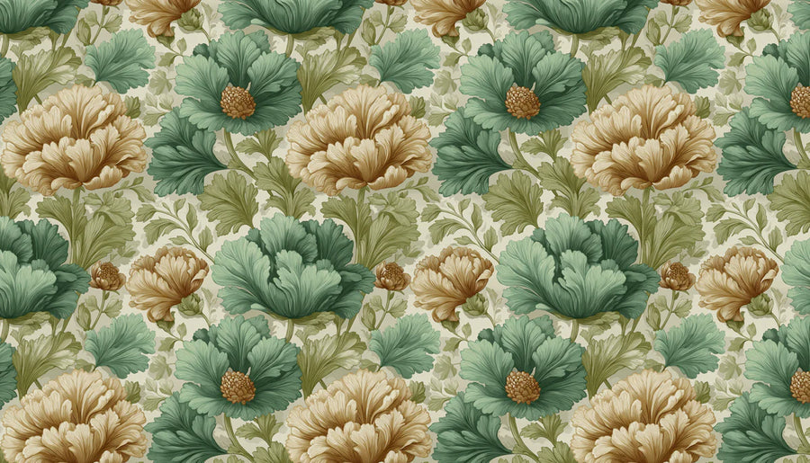 Floral Wallpaper Mural – Flower Wallpaper – Vintage Peony Botanical — Sage and Ochre printable artwork