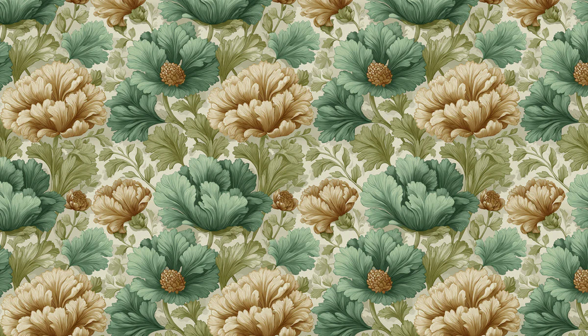 Vintage Peony Botanical Mural Wallpaper — Sage and Ochre Mural Wallpaper - room preview 04