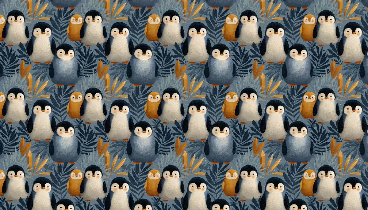Penguin Family Illustration Mural Wallpaper — Whimsical Nature Scene Mural Wallpaper - room preview 04