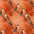 Birds and Botanical Leaf Mural Wallpaper — Vibrant Terracotta Print Mural Wallpaper - room preview 04