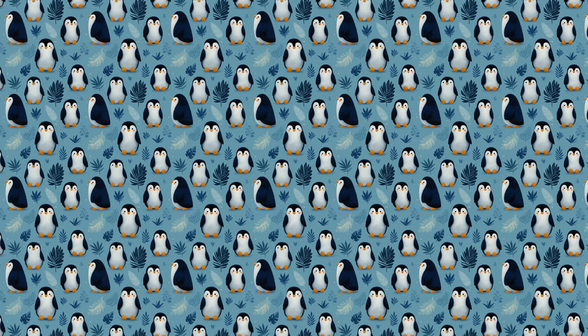 Charming Penguin Parade Mural Wallpaper in Soft Blue Mural Wallpaper - room preview 04