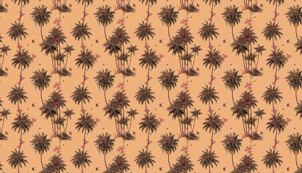 Vintage Palm Tree Mural Wallpaper — Soft Peach Tropical Print Mural Wallpaper - room preview 04