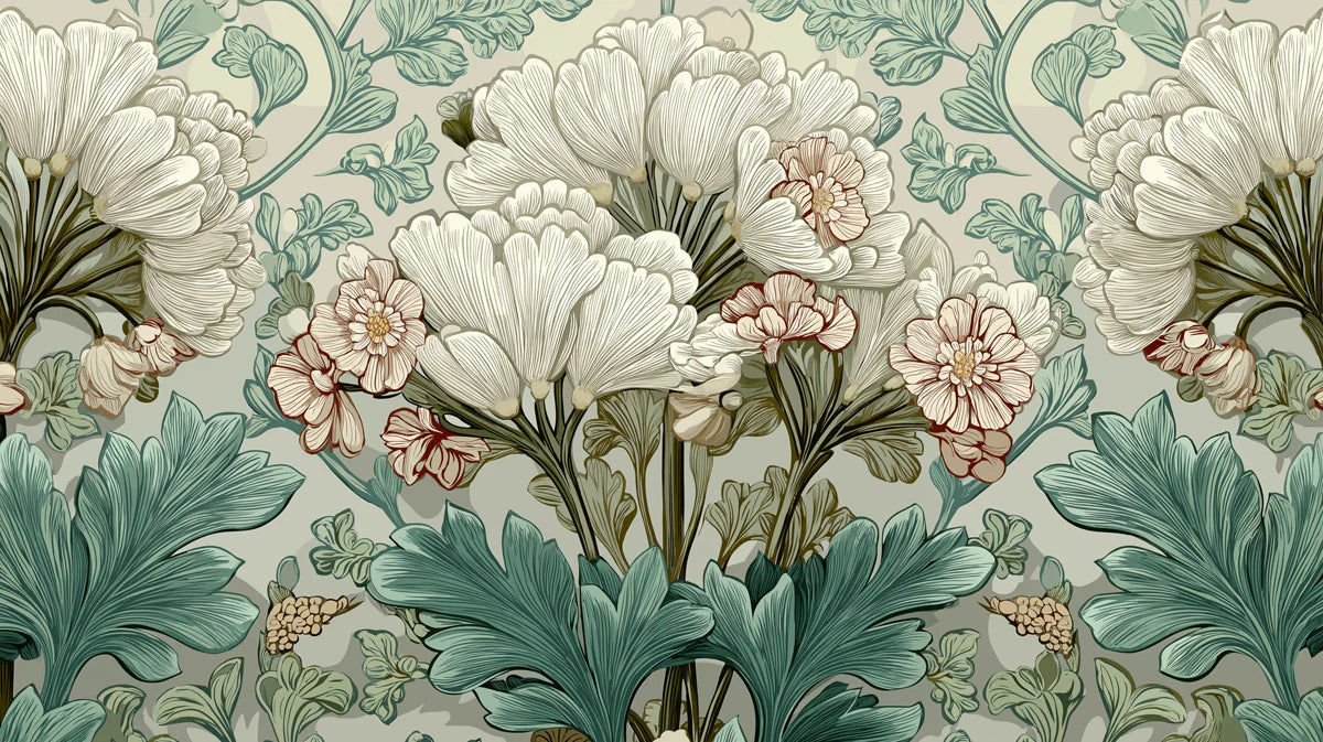 Art Nouveau Floral Mural Wallpaper — Soft Botanical Art Mural Wallpaper - room preview 04