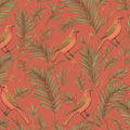 Classic Tropical Birds Mural Wallpaper Warm Coral & Green Print Mural Wallpaper - room preview 04