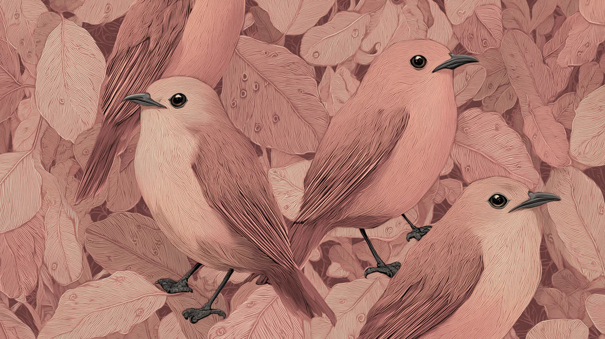 Rustic Songbird Mural Wallpaper — Soft Rose Botanical Pattern Mural Wallpaper - room preview 04