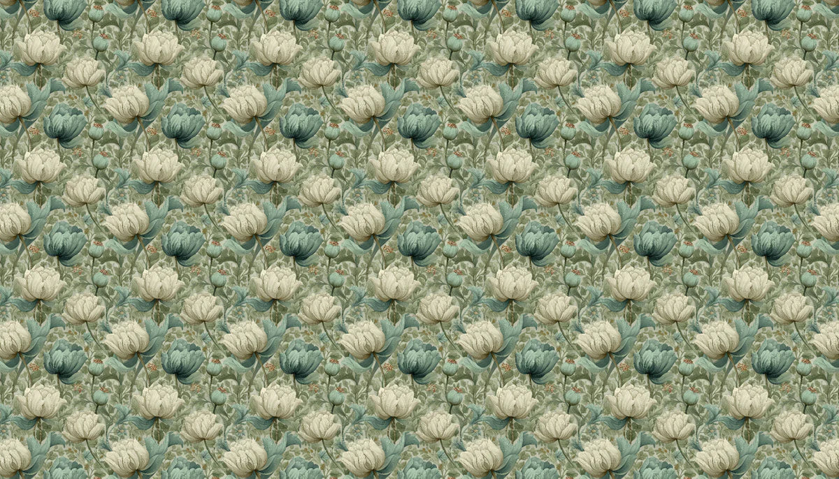Vintage Peony Botanical Mural Wallpaper in Sage and Cream Mural Wallpaper - room preview 04