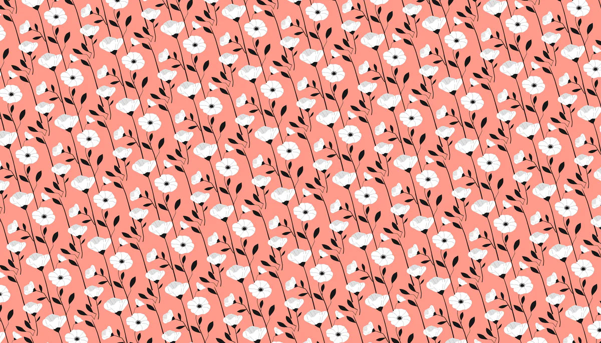 Graphic Poppy Floral Mural Wallpaper — Modern Coral and Black Print Mural Wallpaper - room preview 04