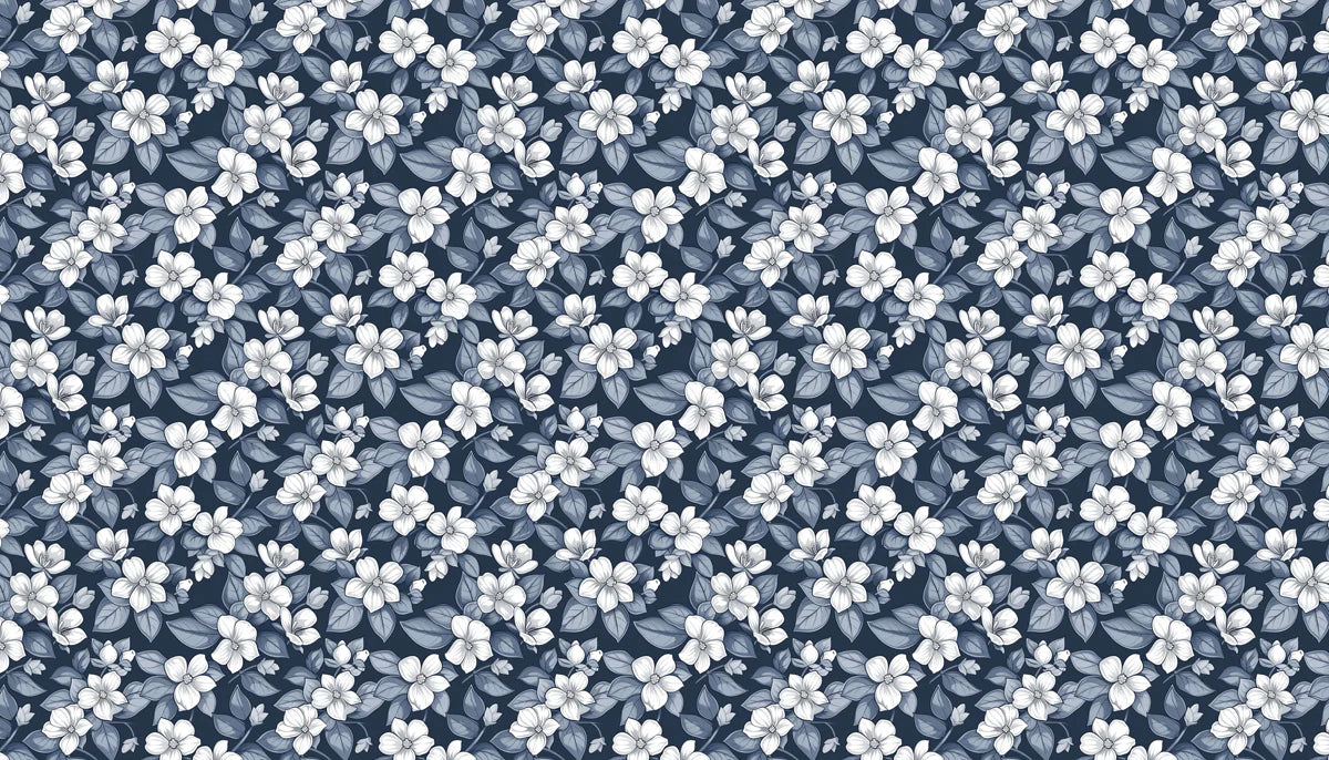 Indigo Floral Mural Wallpaper — Traditional Botanical Print Mural Wallpaper - room preview 04