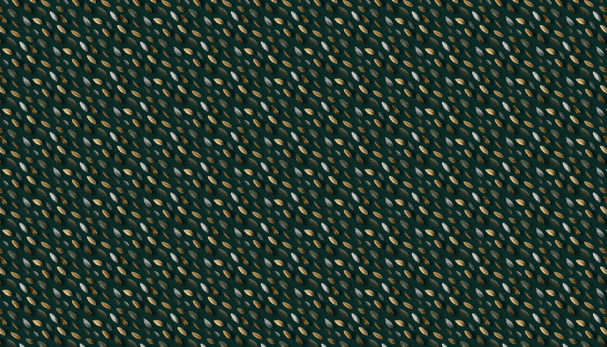 Small Botanical Seed Mural Wallpaper in Deep Forest Green and Gold Mural Wallpaper - room preview 04