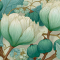 Botanical Lotus Line Art Mural Wallpaper — Soft Teal and Cream Mural Wallpaper - room preview 04