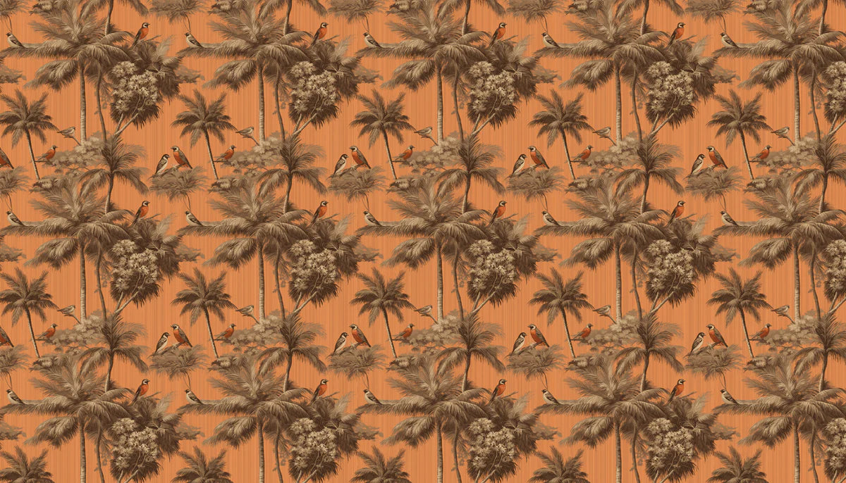 Tropical Birds and Palms Mural Wallpaper — Terracotta Botanical Mural Wallpaper - room preview 04