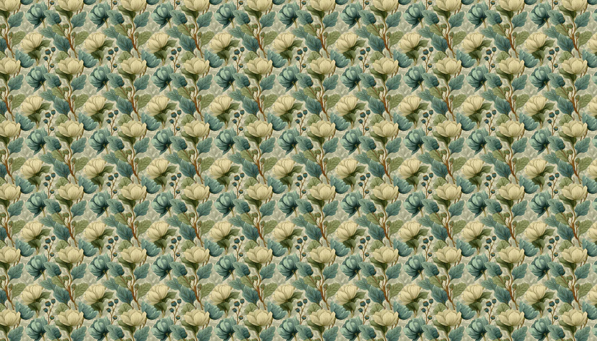 Vintage Botanical Floral Mural Wallpaper in Dusty Teal and Cream Mural Wallpaper - room preview 04
