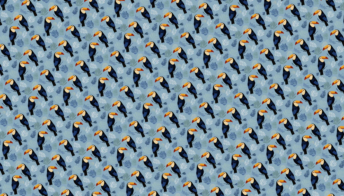 Tropical Toucan Garden Mural Wallpaper —Playful Blue Bird Pattern Mural Wallpaper - room preview 04