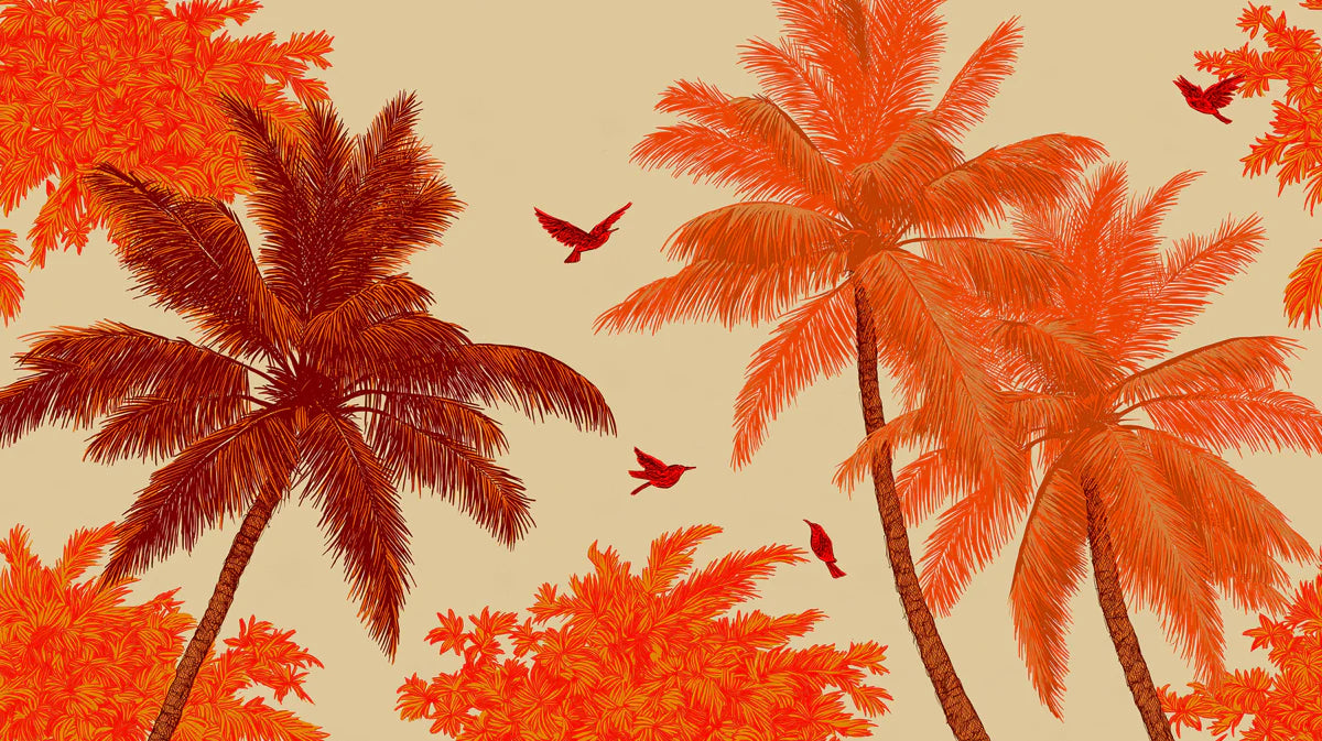 Sun-Drenched Tropical Palm Mural Wallpaper in Terracotta Mural Wallpaper - room preview 04