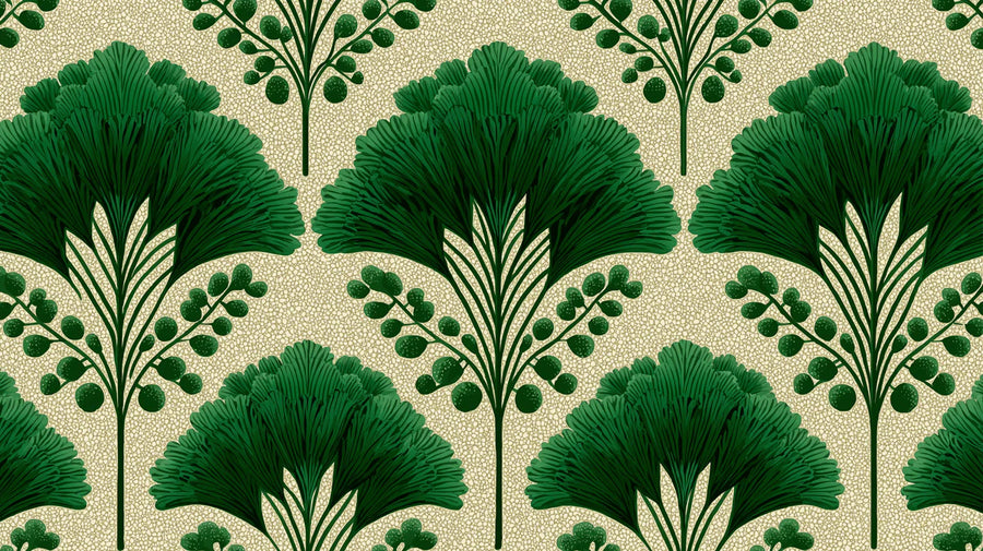 Ginkgo-Fächerblatt-Fototapete — Botanische Fototapete mit Art-Déco-Muster printable artwork