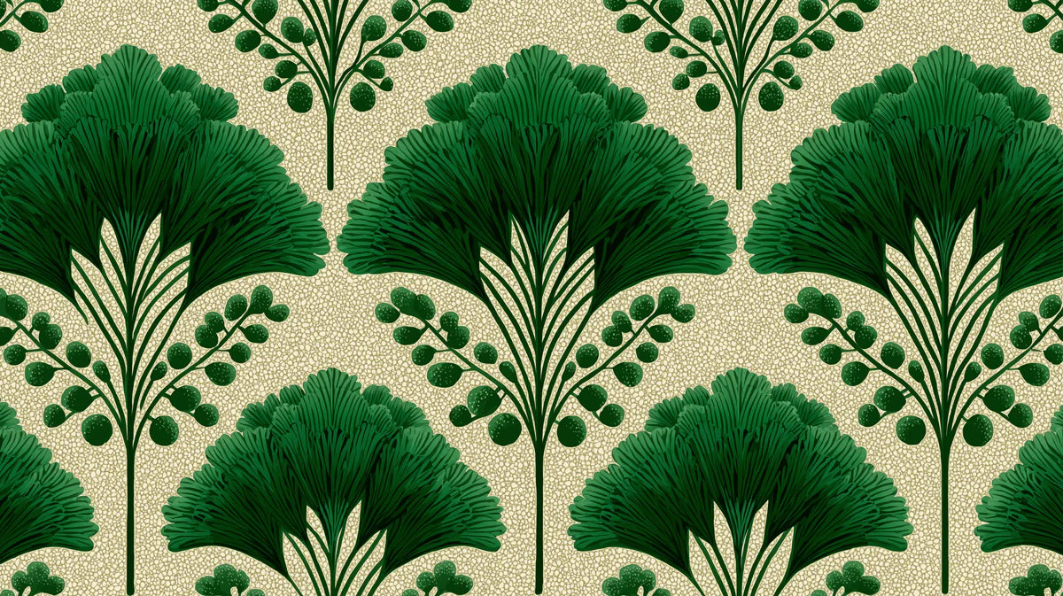Gingko Fan Leaf Mural Wallpaper — Art Deco Botanical Pattern Mural Wallpaper - room preview 04