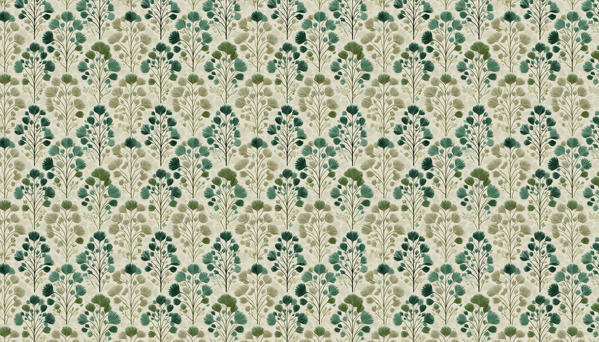 Stylized Botanical Mural Wallpaper — Green and Beige Leaf Pattern Mural Wallpaper - room preview 04