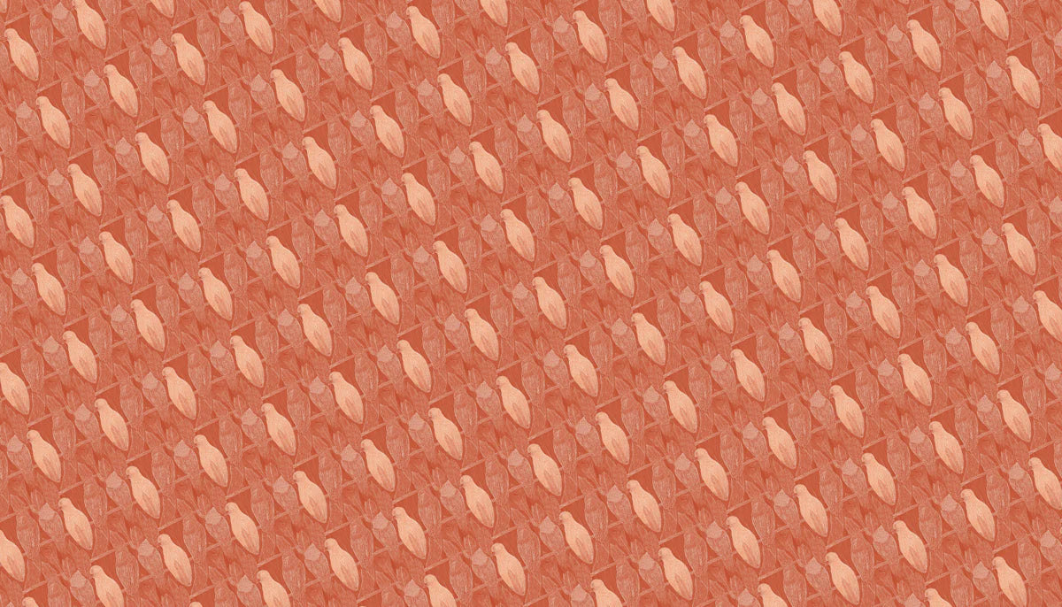 Stylized Bird Mural Wallpaper — Terracotta Botanical Pattern Mural Wallpaper - room preview 04