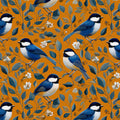 Blue Songbird Mural Wallpaper — Vintage Mustard Floral Print Mural Wallpaper - room preview 04