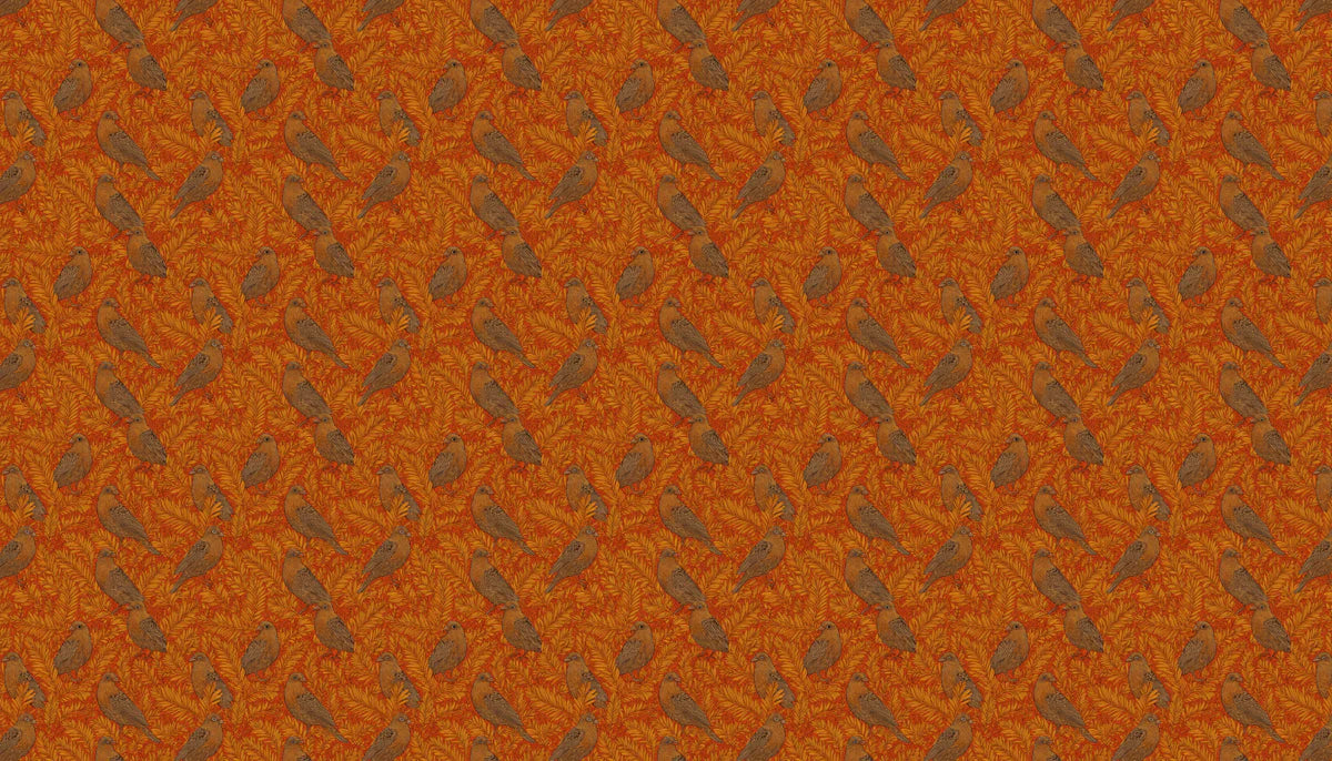 Vintage Botanical Bird Mural Wallpaper in Burnt Orange and Gold Mural Wallpaper - room preview 04