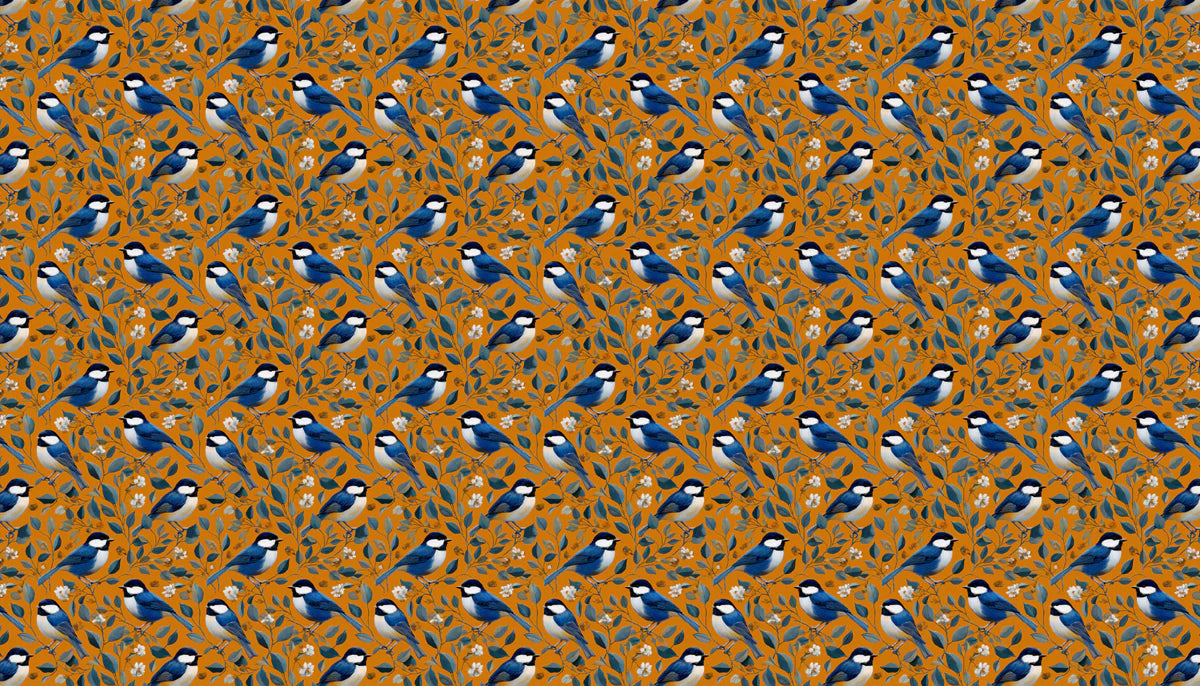 Vintage Blue Bird Mural Wallpaper — Traditional Floral Pattern Mural Wallpaper - room preview 04