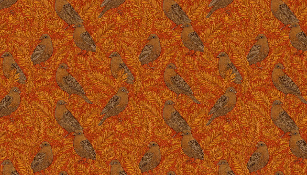 Vintage Botanical Bird Mural Wallpaper —Warm Autumnal Print Mural Wallpaper - room preview 04