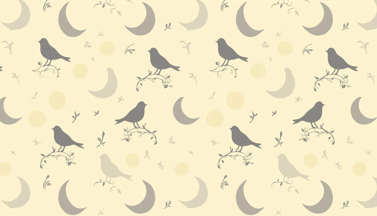 Stylized Bird and Crescent Moon Mural Wallpaper — Soft Cream Mural Wallpaper - room preview 04