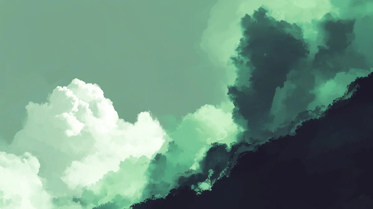 Ethereal Green Cloudscape Mural Wallpaper — Impressionist Style Mural Wallpaper - room preview 04