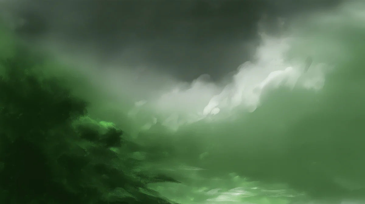 Ethereal Green Cloudscape Mural Wallpaper — Moody Abstract Art Mural Wallpaper - room preview 04