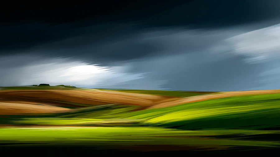 Landscape Wallpaper Mural – Scenery Wall Mural – Impressionist Rolling Hills — Moody Landscape printable artwork