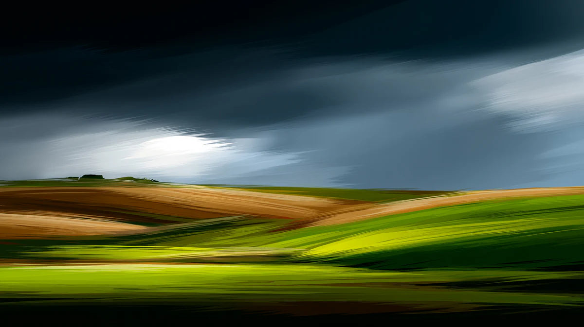 Impressionist Rolling Hills Mural Wallpaper — Moody Landscape Mural Wallpaper - room preview 04