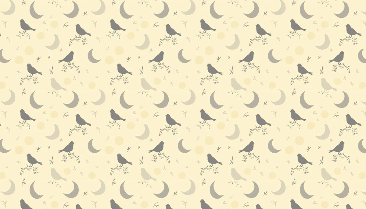 Birds and Moons Mural Wallpaper — Soft Yellow Graphic Design Mural Wallpaper - room preview 04