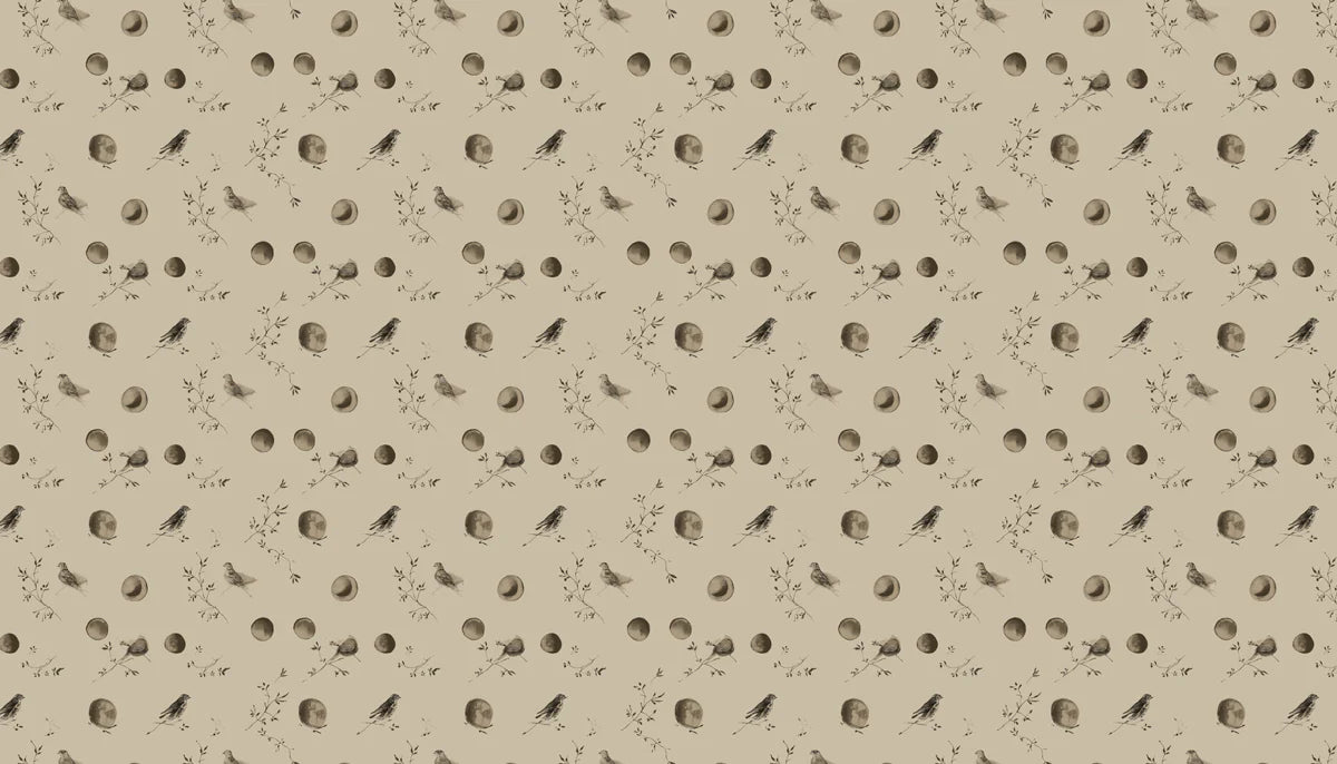 Celestial Bird and Moon Mural Wallpaper —Vintage Sepia Tones Mural Wallpaper - room preview 04