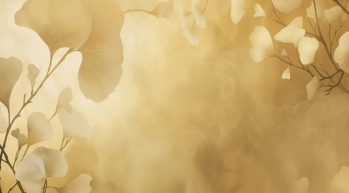 Ginkgo Biloba Gold Mural Wallpaper — Soft Ethereal Botanical Mural Wallpaper - room preview 04