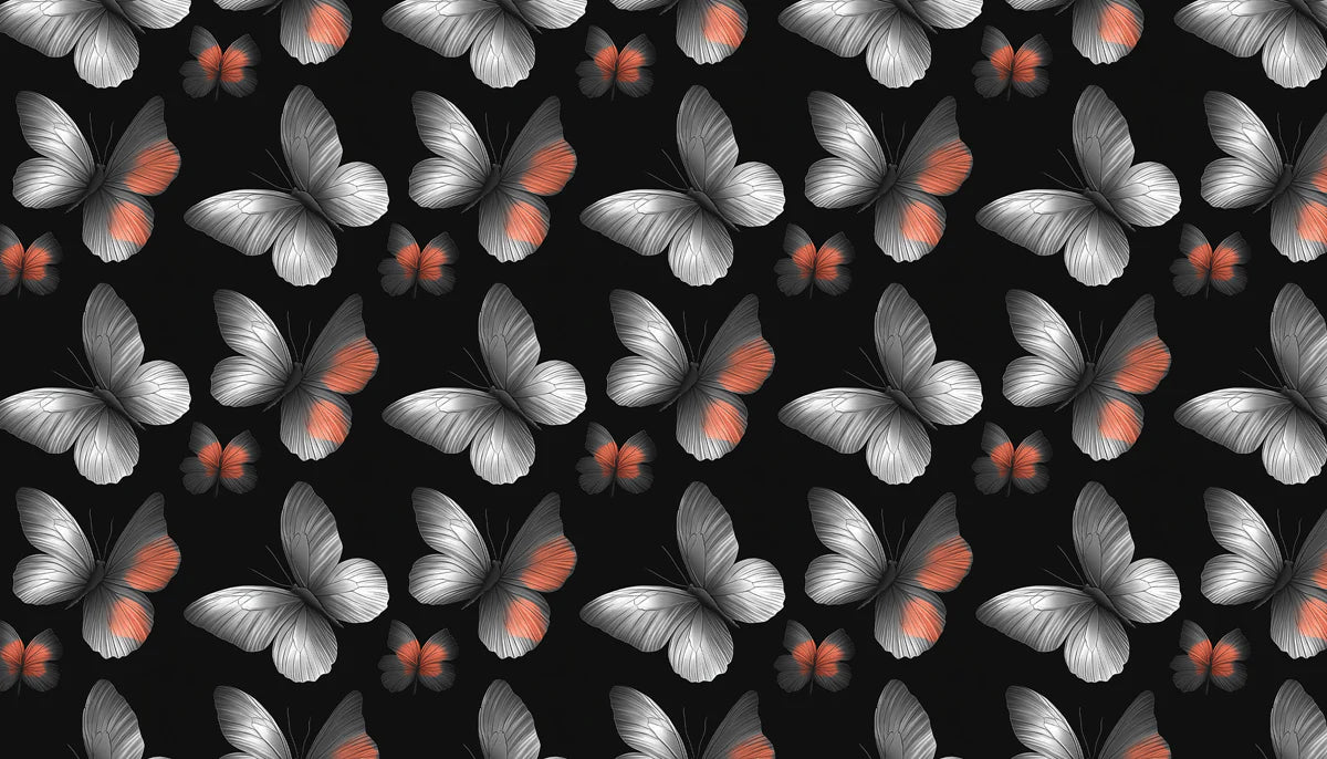 Monochrome Butterfly Mural Wallpaper — Dramatic Graphic Design Mural Wallpaper - room preview 04
