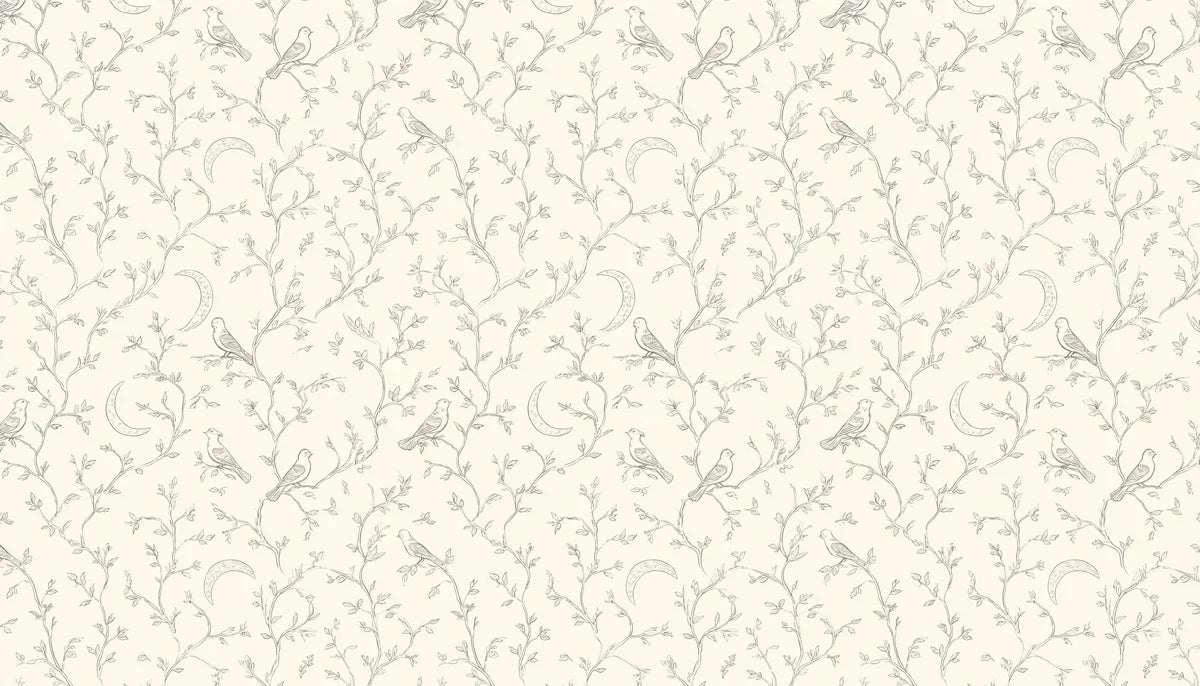 Crescent Moon and Perched Bird Mural Wallpaper — Line Art Design Mural Wallpaper - room preview 04