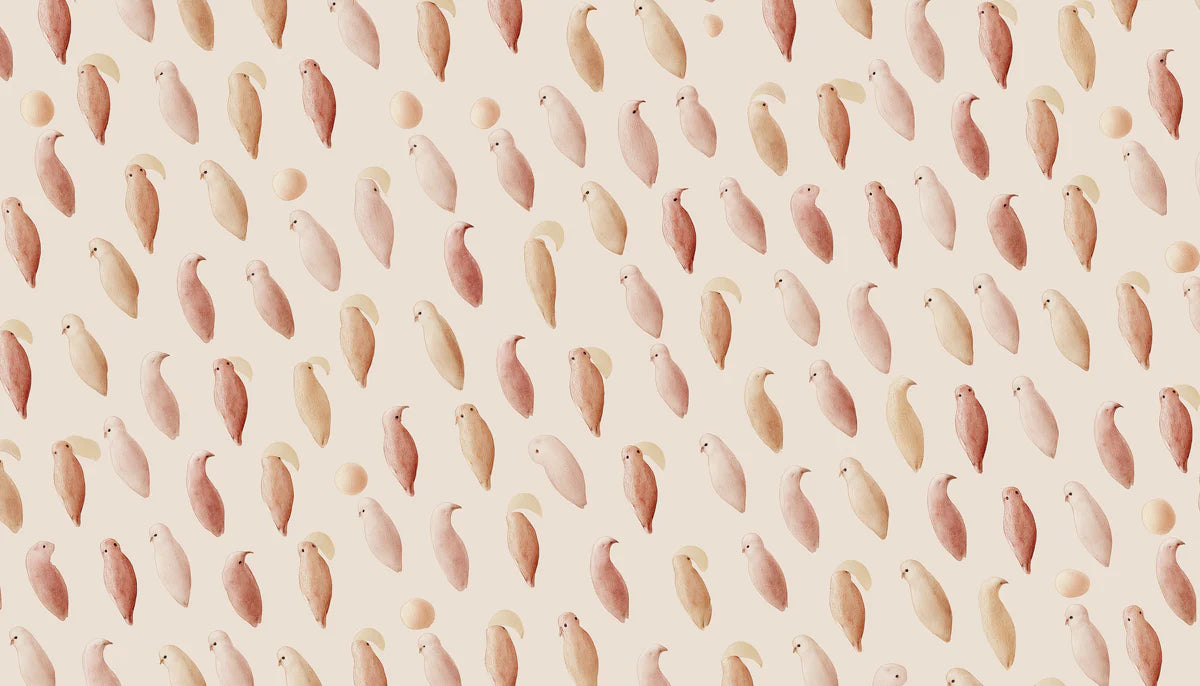 Minimalist Bird Mural Wallpaper in Soft Pastel Watercolor Tones Mural Wallpaper - room preview 04