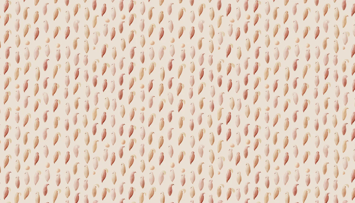 Watercolor Bird Pattern Mural Wallpaper in Muted Blush and Cream Mural Wallpaper - room preview 04
