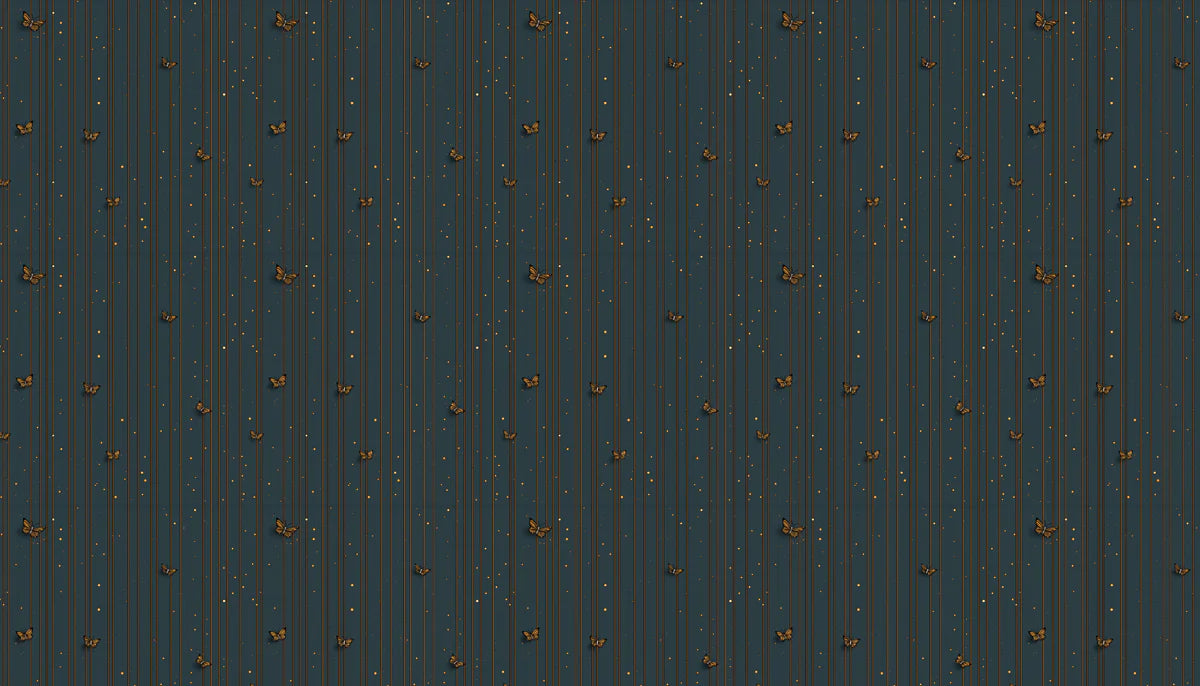 Minimalist Butterfly Mural Wallpaper — Dusty Blue and Gold Mural Wallpaper - room preview 04