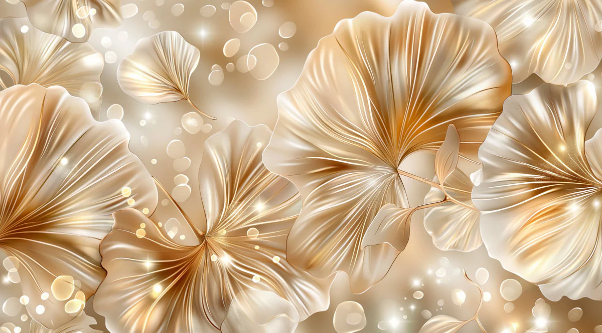 Gilded Ginkgo Leaves Mural Wallpaper — Luminous Gold Botanical Mural Wallpaper - room preview 04